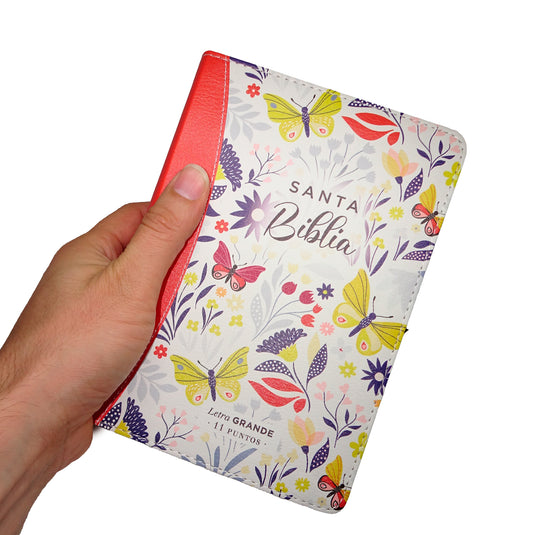 Biblia RVR 1960, Tamaño portátil, Letra Grande, imitación piel naranja primaveral