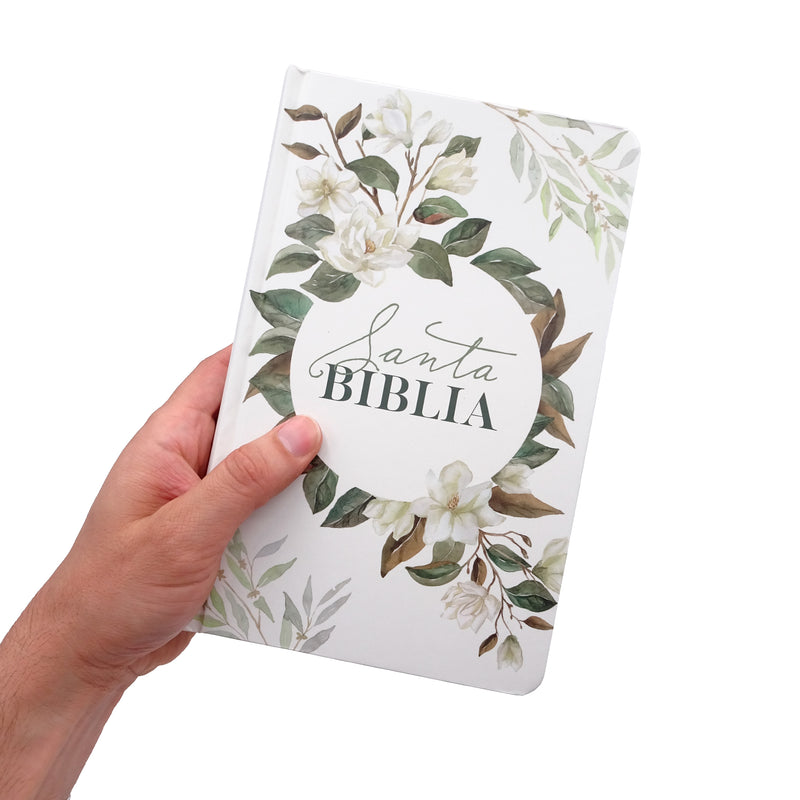 Cargue la imagen en el visor de la galería, Biblia RVR 1960, Letra Grande, Tamaño Manual, tapa dura blanca flores
