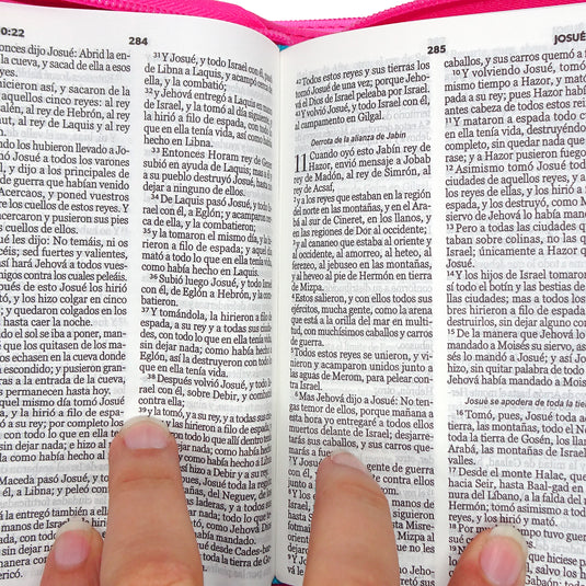 Biblia de Bolsillo RVR 1960, Cierre zíper, imitación piel fucsia/rosa/turquesa con flores