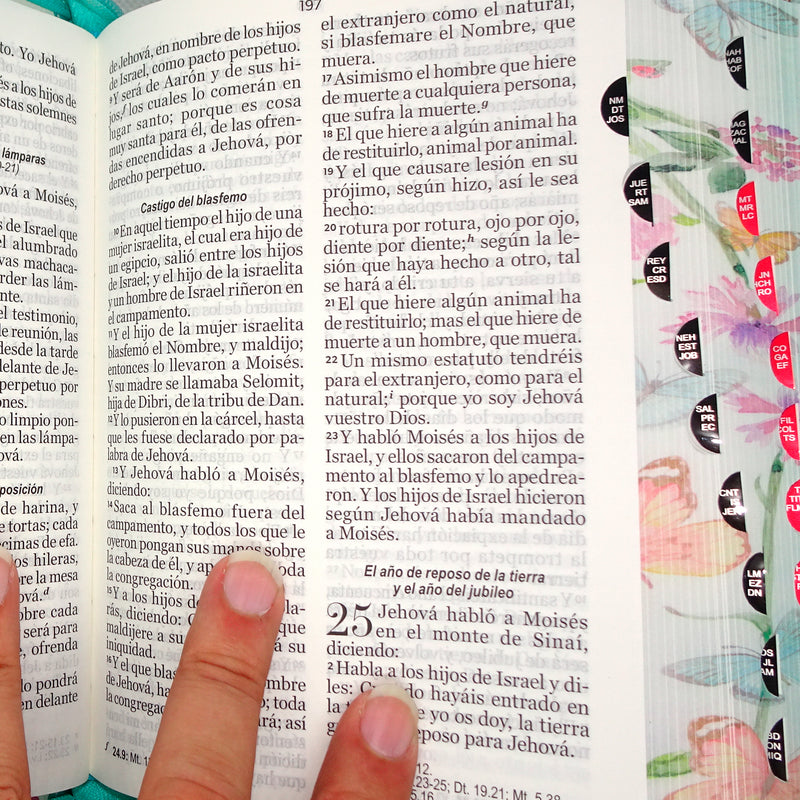 Cargue la imagen en el visor de la galería, Biblia RVR 1960, Tamaño manual, Cierre zíper, con índice, Letra Gigante, imitación piel turquesa mariposas
