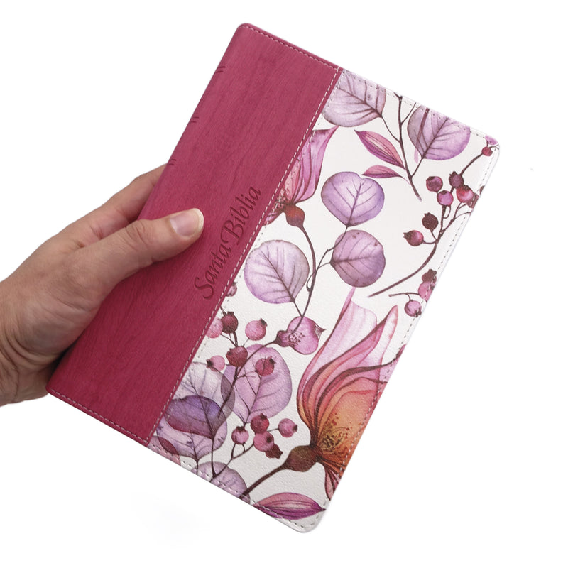 Cargue la imagen en el visor de la galería, Santa Biblia NTV, Edición personal, Letra Grande, con índice, imitación piel rosa flores
