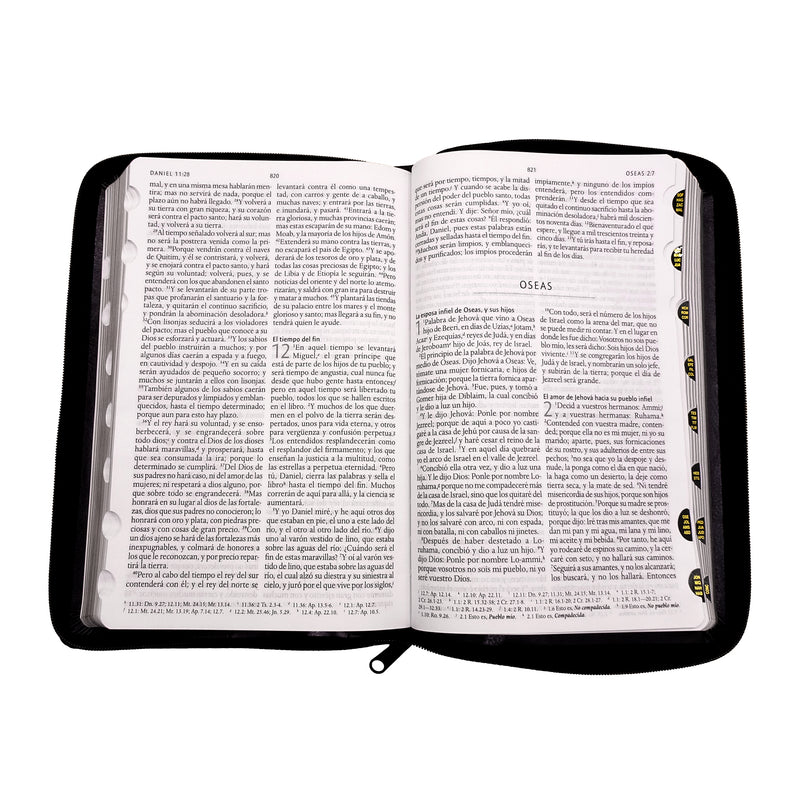 Cargue la imagen en el visor de la galería, Biblia RVR 1960, Letra Grande, Tamaño Manual, Cierre zíper, simil piel negra con nombres de Dios
