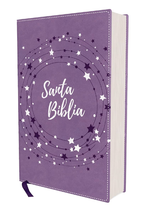 Biblia para niños NVI, Revisión 2022, imitación piel lavanda estrellas