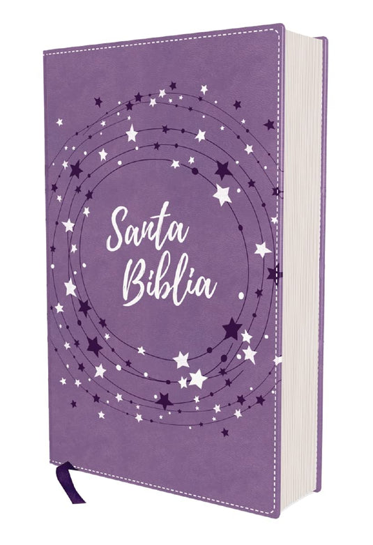 Biblia para niños NVI, Revisión 2022, imitación piel lavanda estrellas