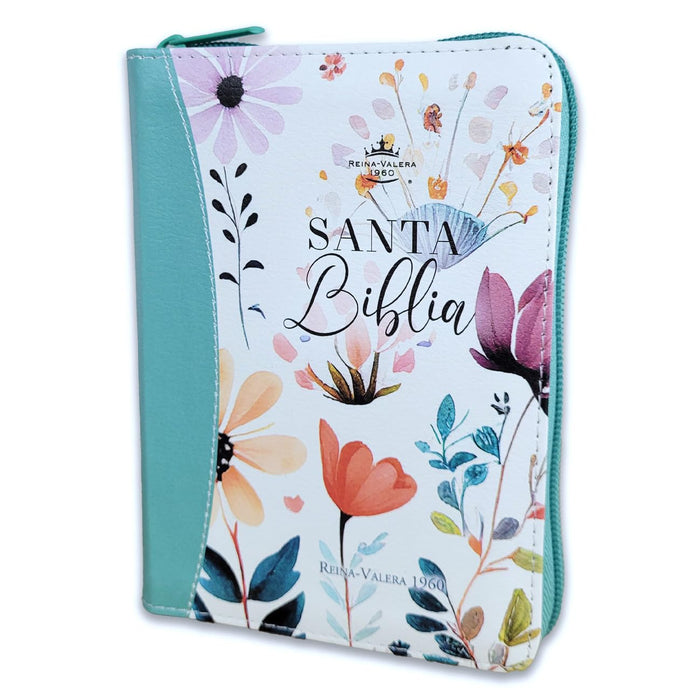 Biblia de Bolsillo RVR 1960, Cierre zíper, con índice, imitación piel turquesa jardín