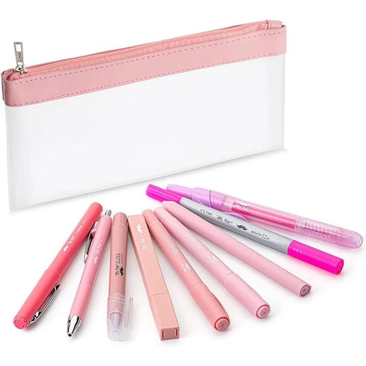 Set de estuche con lapiceros y marcadores tonos rosados Mr Pen