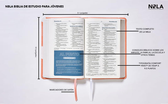 Biblia de Estudio para Jóvenes NBLA, Leathersoft, Durazno, Comfort Print