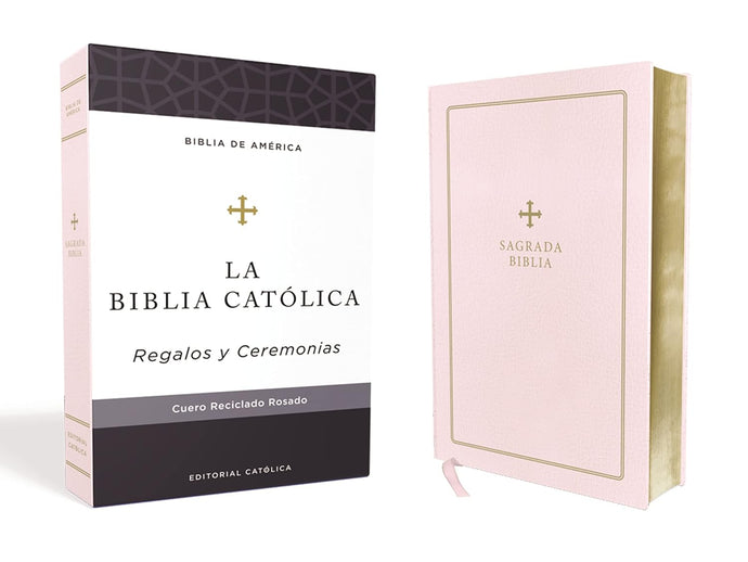 Biblia Católica Regalos y Ceremonias, piel reciclada rosado
