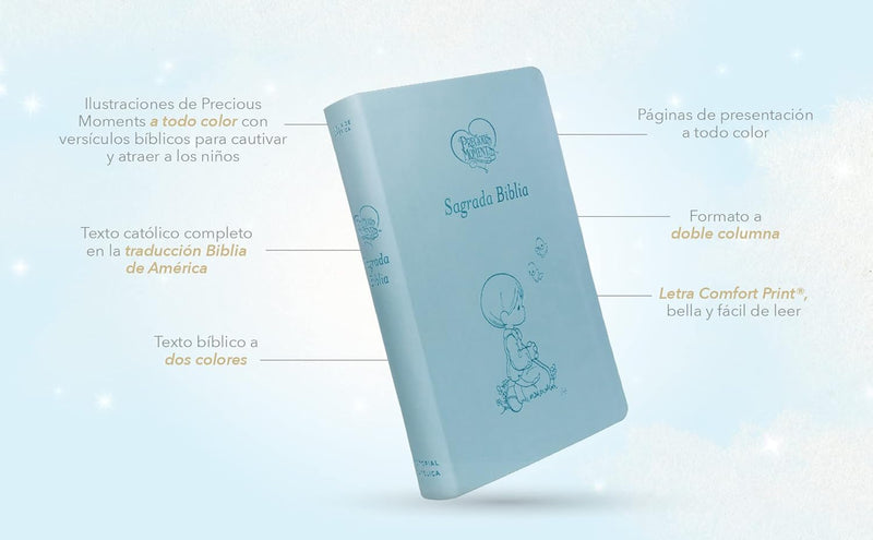 Cargue la imagen en el visor de la galería, Biblia Católica, Precious Moments™, Leathersoft, Azul celeste, Comfort Print
