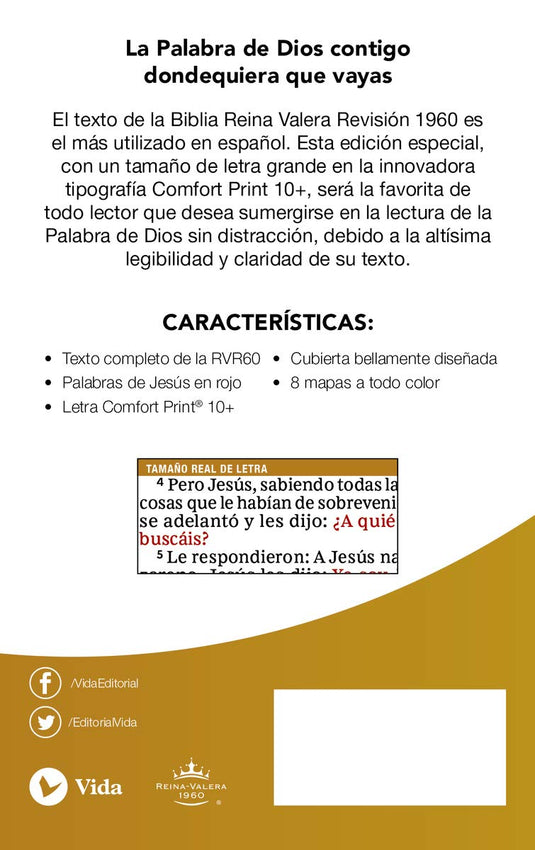 Biblia RVR 1960, Letra Grande, Tamaño Compacto, Tapa dura/tela azul floral