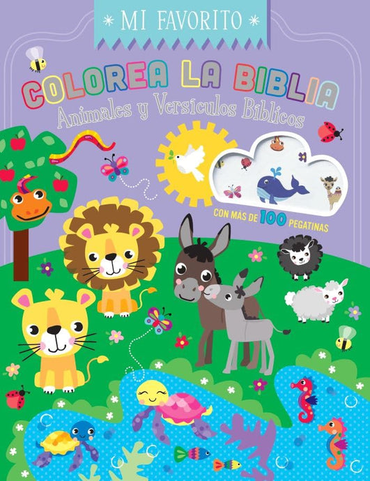 Colorea la Biblia - Animales y versículos bíblicos con pegatinas