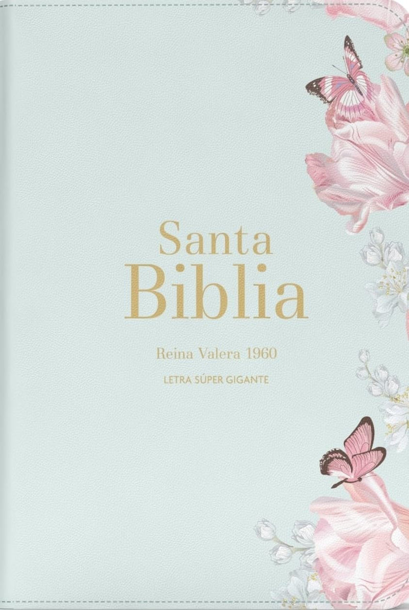 Cargue la imagen en el visor de la galería, Biblia RVR 1960, Letra Súper Gigante, imitación piel salvia mariposas y flores
