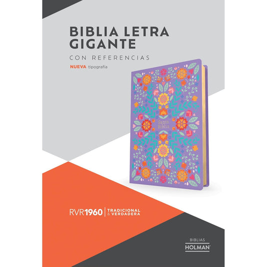 Biblia RVR 1960 Letra Gigante, símil piel lila floreada
