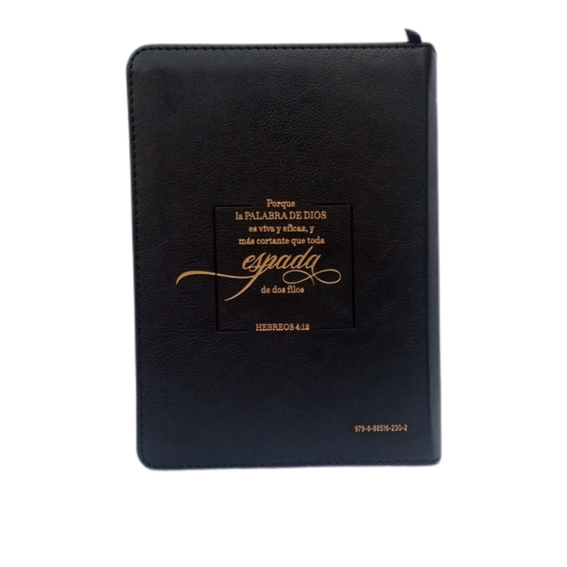 Cargue la imagen en el visor de la galería, Biblia RVR 1960, Letra Grande, Cierre zíper, con índice, imitación piel negro espada
