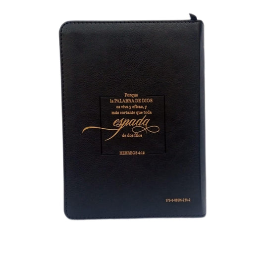 Biblia RVR 1960, Letra Grande, Cierre zíper, con índice, imitación piel negro espada