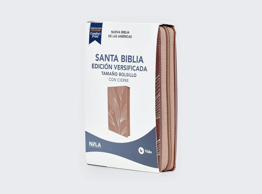Biblia de Bolsillo NBLA, Cierre zíper, imitación piel oro rosa