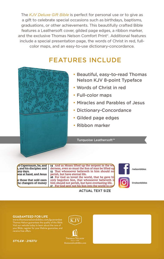 KJV, Deluxe Gift Bible, Leathersoft, Teal, Red Letter, Comfort Print: Holy Bible, King James Version