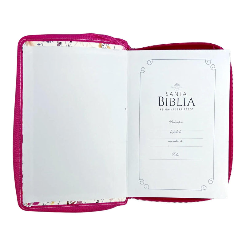 Cargue la imagen en el visor de la galería, Biblia RVR 1960, Tamaño portátil, Cierre zíper, Letra Grande, imitación piel fucsia primaveral
