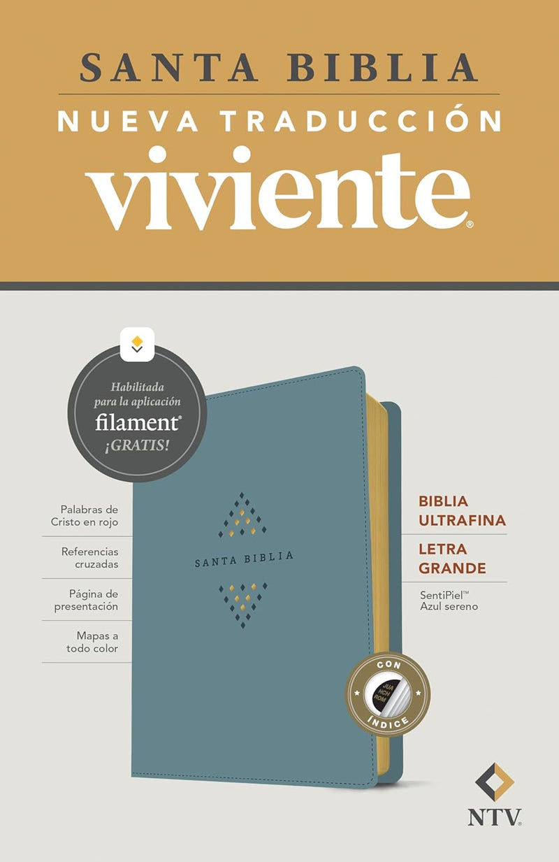 Cargue la imagen en el visor de la galería, Biblia ultrafina NTV con Filament , Letra Grande, con índice, SentiPiel azul sereno
