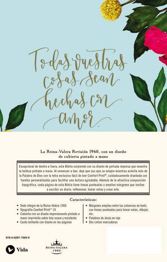 Biblia RVR 1960 Artística Ilustrada, tapa dura/tela floral