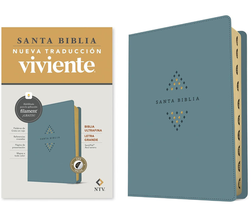 Cargue la imagen en el visor de la galería, Biblia ultrafina NTV con Filament , Letra Grande, con índice, SentiPiel azul sereno
