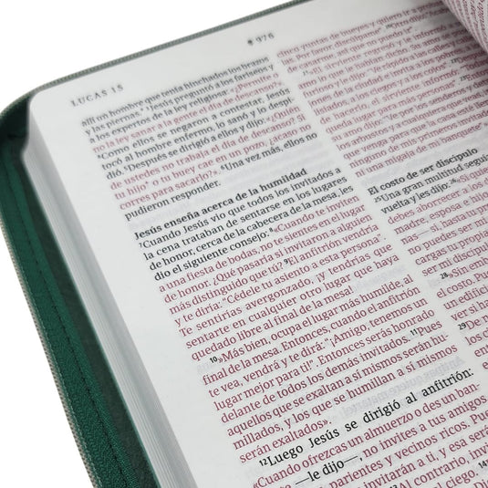 Biblia ultrafina NTV, con Filament, Cierre zíper, imitación piel verde esmeralda