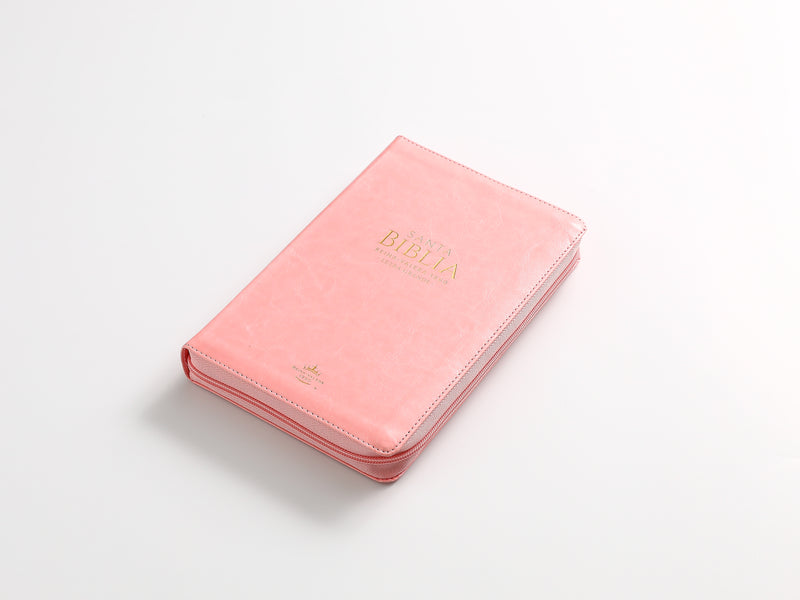 Cargue la imagen en el visor de la galería, Biblia RVR 1960, Letra Grande, Cierre zíper, con índice, imitación piel rosada
