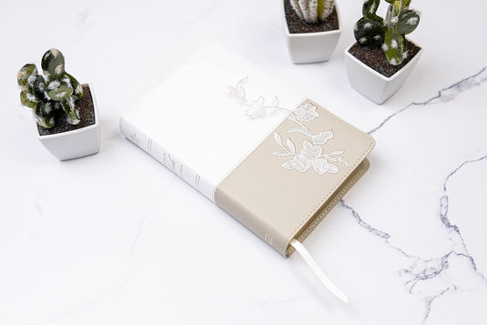 Biblia RVR 1960 Recuerdo de Boda, imitación piel blanco/lino/encaje