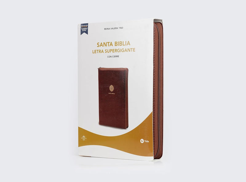 Cargue la imagen en el visor de la galería, Biblia RVR 1960, Letra Súper Gigante, Cierre zíper, imitación piel café
