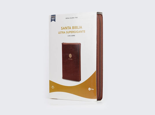 Biblia RVR 1960, Letra Súper Gigante, Cierre zíper, imitación piel café