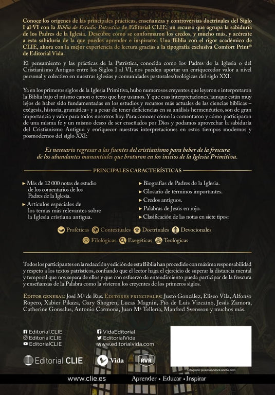 Biblia de Estudio Patrística RVR, imitación piel marrón