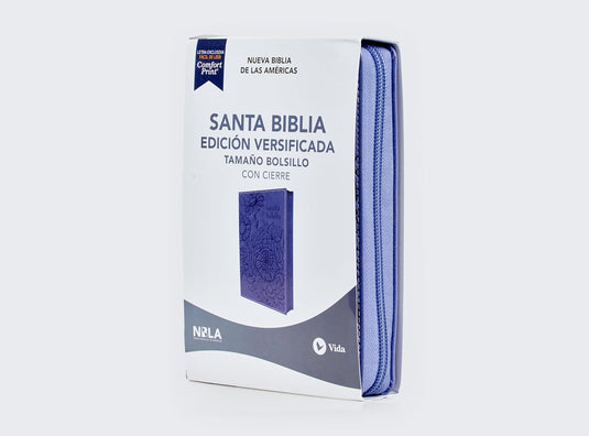 Biblia de Bolsillo NBLA, Cierre zíper, imitación piel morada