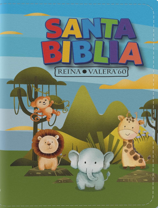 Biblia de bolsillo RVR 1960 para niños, Cierre zíper, imitación piel Animalitos