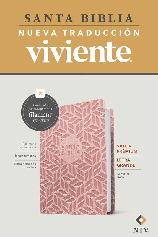 Biblia NTV con Filament valor premium, Letra Grande, SentiPiel rosa