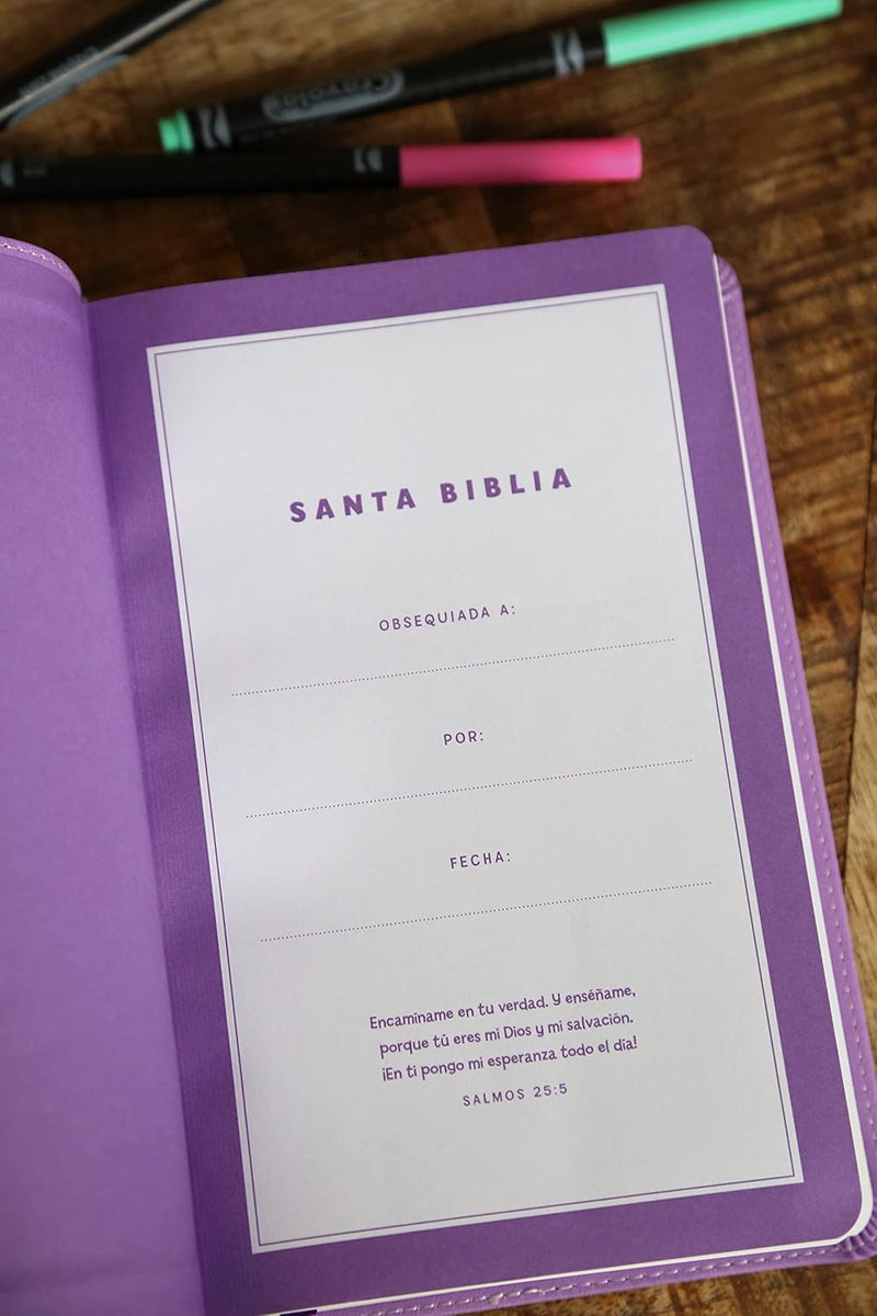 Cargue la imagen en el visor de la galería, Biblia para niños NVI, Revisión 2022, imitación piel lavanda estrellas
