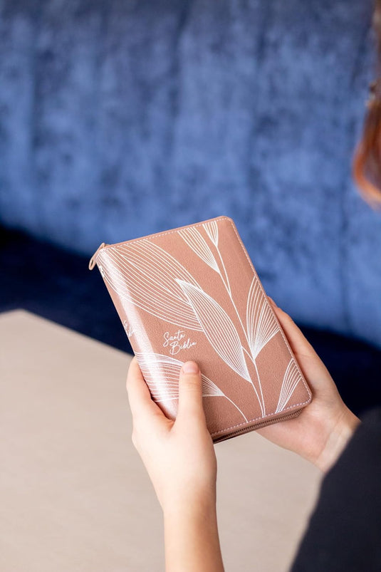 Biblia de Bolsillo NBLA, Cierre zíper, imitación piel oro rosa