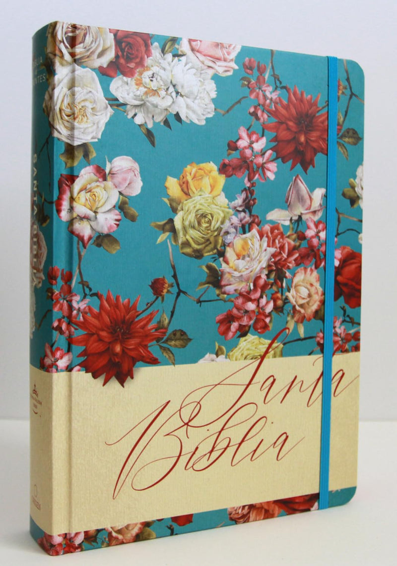 Cargue la imagen en el visor de la galería, Biblia de Apuntes RVR 1960, Tapa dura azul celeste con flores
