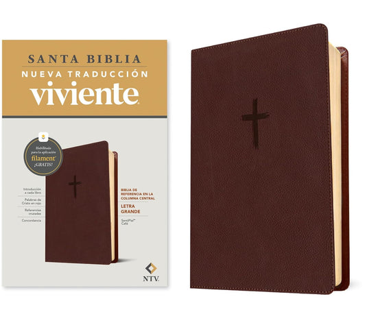 Biblia de referencia en la columna central NTV con Filament, Letra Grande, SentiPiel café