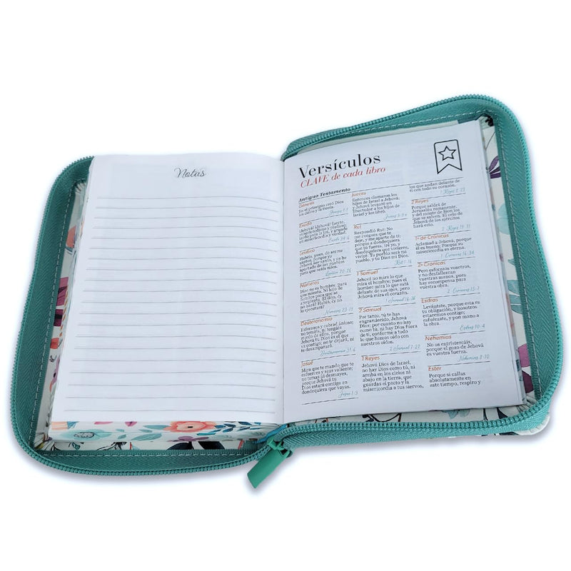 Cargue la imagen en el visor de la galería, Biblia de Bolsillo RVR 1960, Cierre zíper, con índice, imitación piel turquesa jardín
