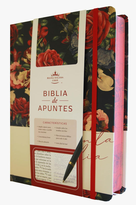 Biblia de Apuntes RVR 1960, Tapa dura azul oscuro con flores