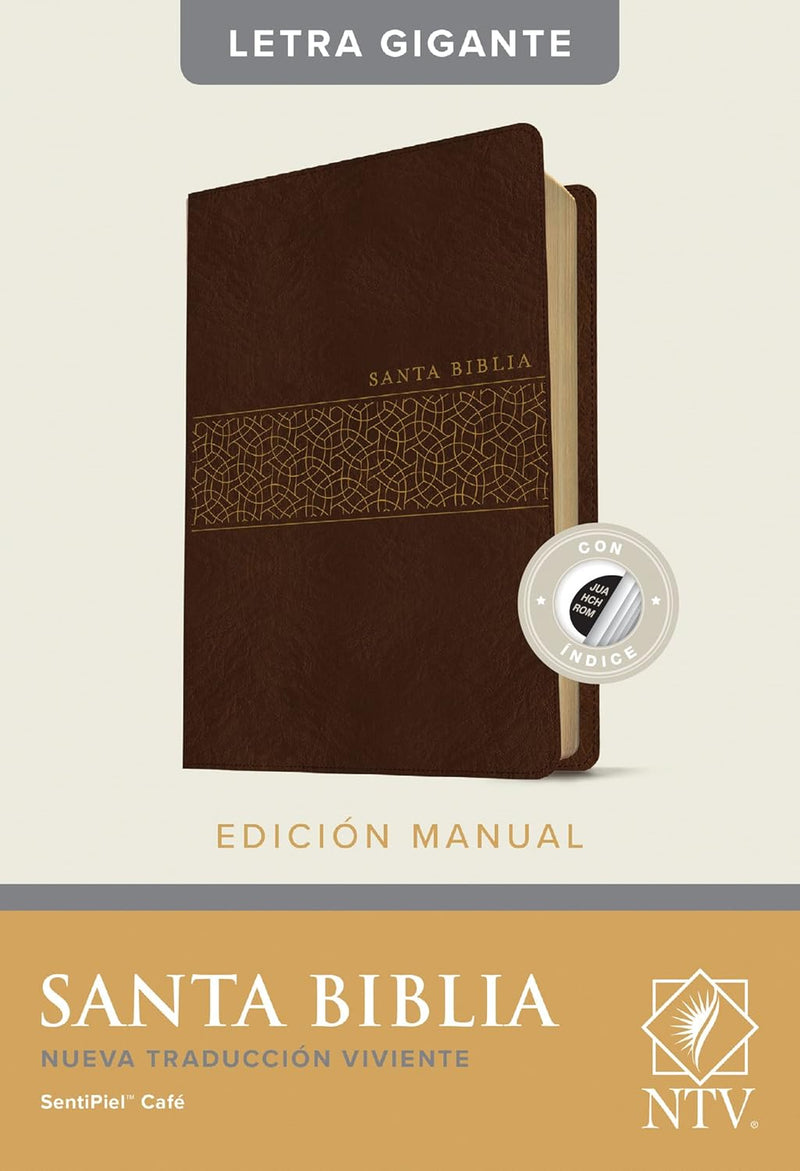 Cargue la imagen en el visor de la galería, Biblia NTV, Tamaño Manual, con índice, Letra Gigante, imitación piel café

