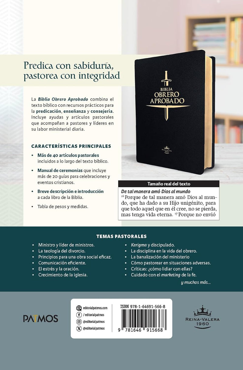 Cargue la imagen en el visor de la galería, Biblia Obrero Aprobado RVR 1960, imitación piel negro
