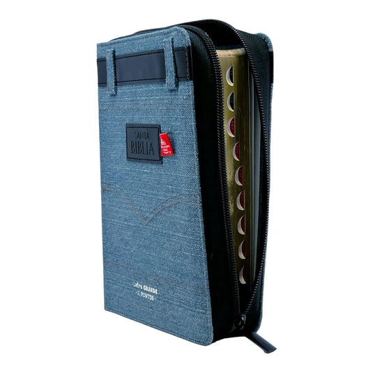 Santa Biblia RVR60, Jean Cinturón azul, Cierre Zipper