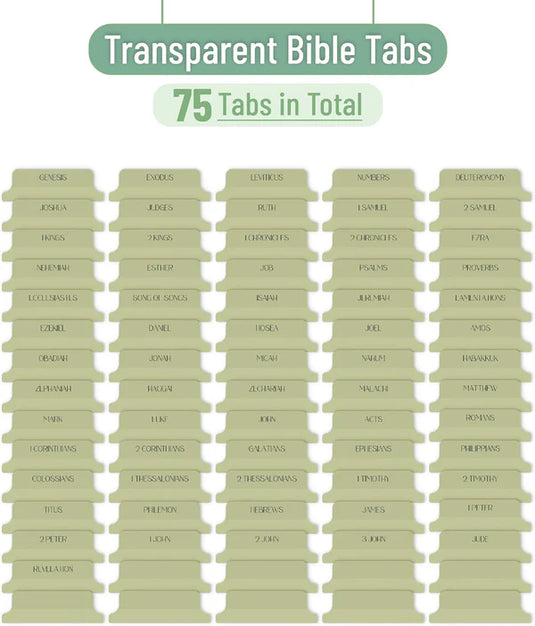 75 etiquetas/ índices para Biblia verde oliva (inglés)