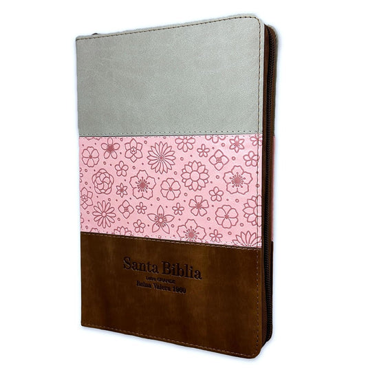 Biblia RVR 1960, Cierre zíper, con índice, Letra Grande, imitación piel gris,rosa,café