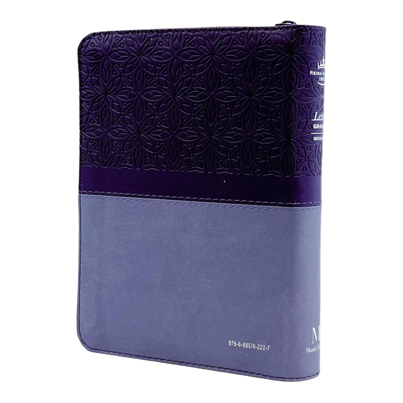 Cargue la imagen en el visor de la galería, Biblia RVR 1960, Tamaño portátil, Cierre zíper, con índice, Letra Grande, imitación piel tonos lila
