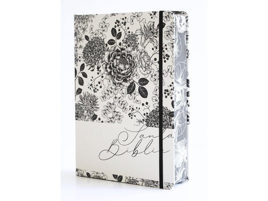 Biblia de Apuntes RVR 1960, Tapa dura blanca con negro con flores