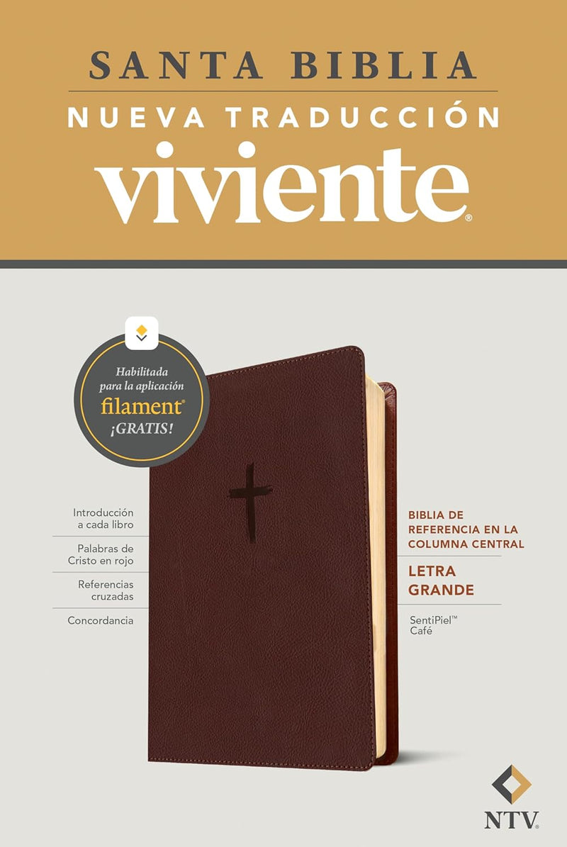 Cargue la imagen en el visor de la galería, Biblia de referencia en la columna central NTV con Filament, Letra Grande, SentiPiel café
