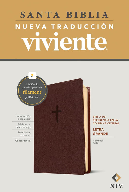 Biblia de referencia en la columna central NTV con Filament, Letra Grande, SentiPiel café