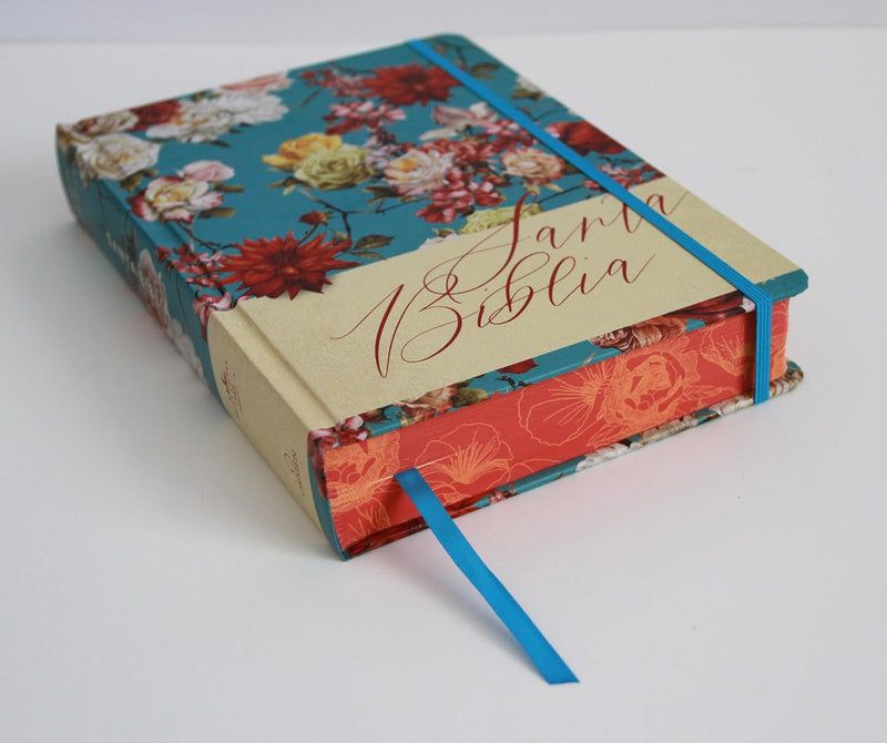 Cargue la imagen en el visor de la galería, Biblia de Apuntes RVR 1960, Tapa dura azul celeste con flores
